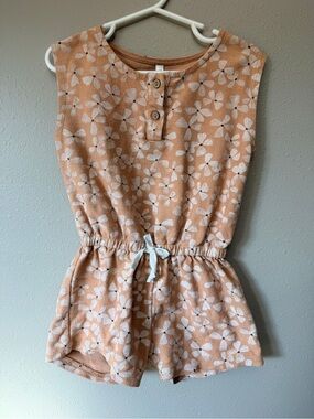 Rylee + Cru Peach and White Floral Romper